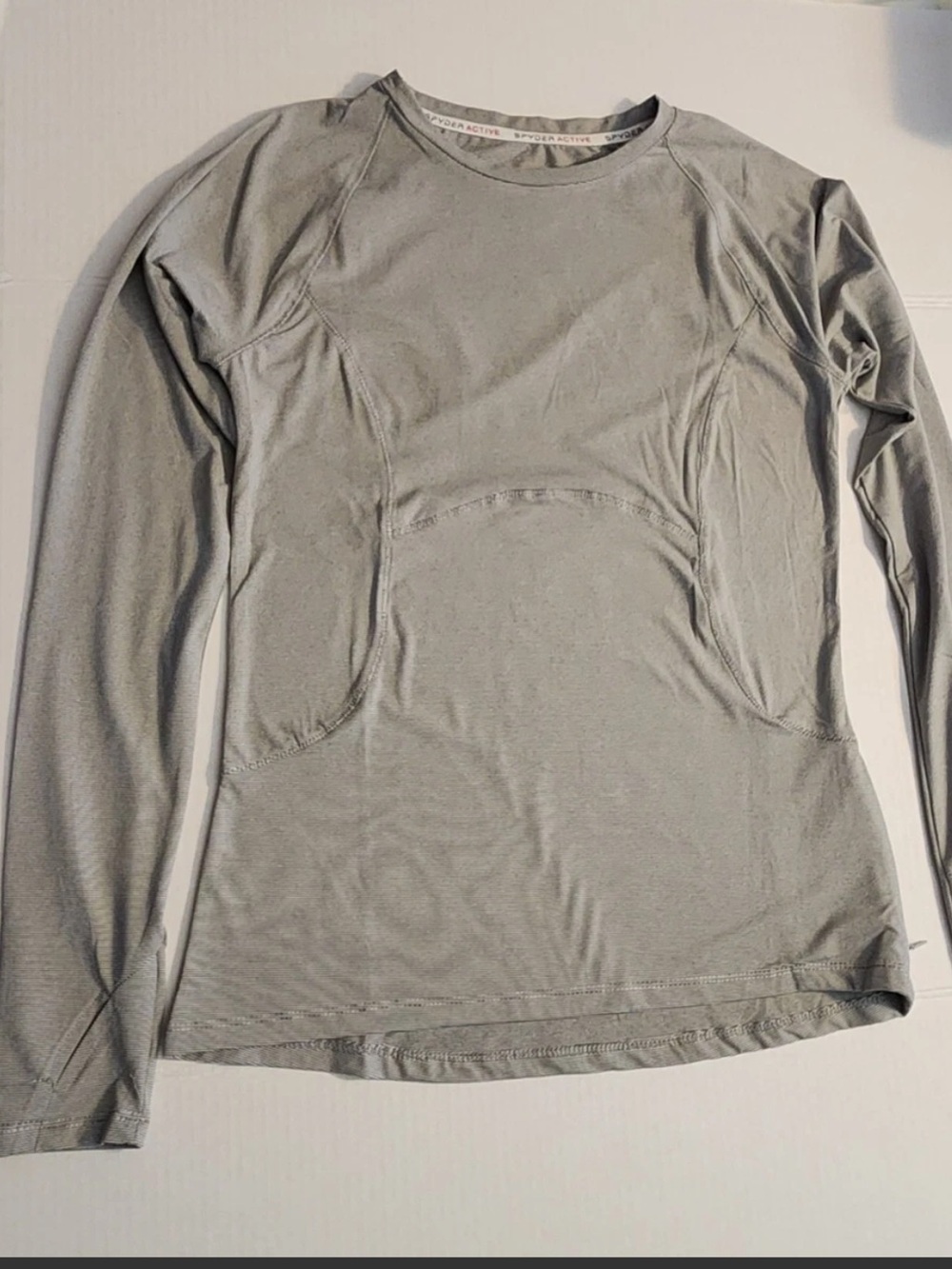 Spyder Grey and White Striped Performance Long Sleeve Top